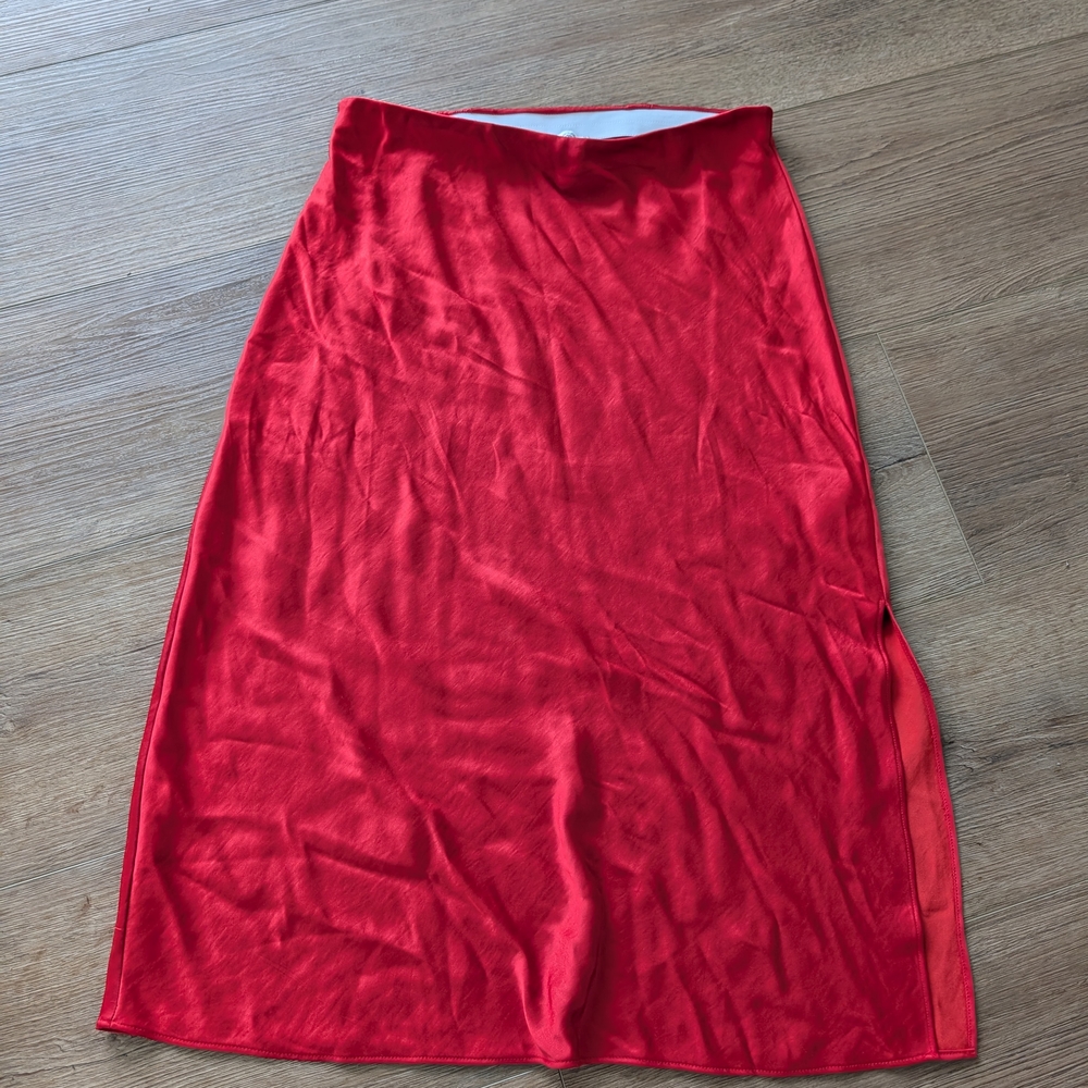 Madewell Red Midi Pencil Skirt with Slit